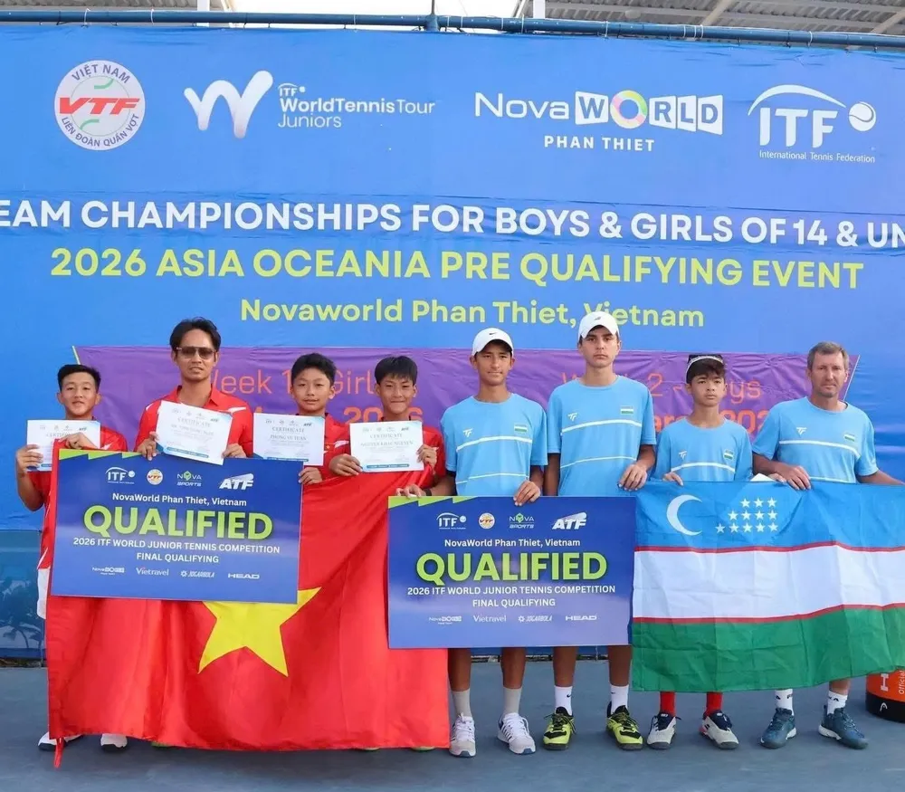 Đội quần vợt U14 nam Việt Nam đã vượt qua vòng sơ loại để vào vòng loại chính sắp tới. Ảnh: VTF