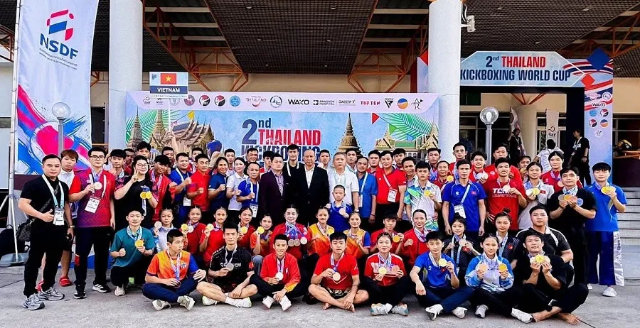 Đội kickboxing Việt Nam thi đấu giành được 32 HCV tại Cúp thế giới 2026 ở Thái Lan. Ảnh: THỊNH VŨ