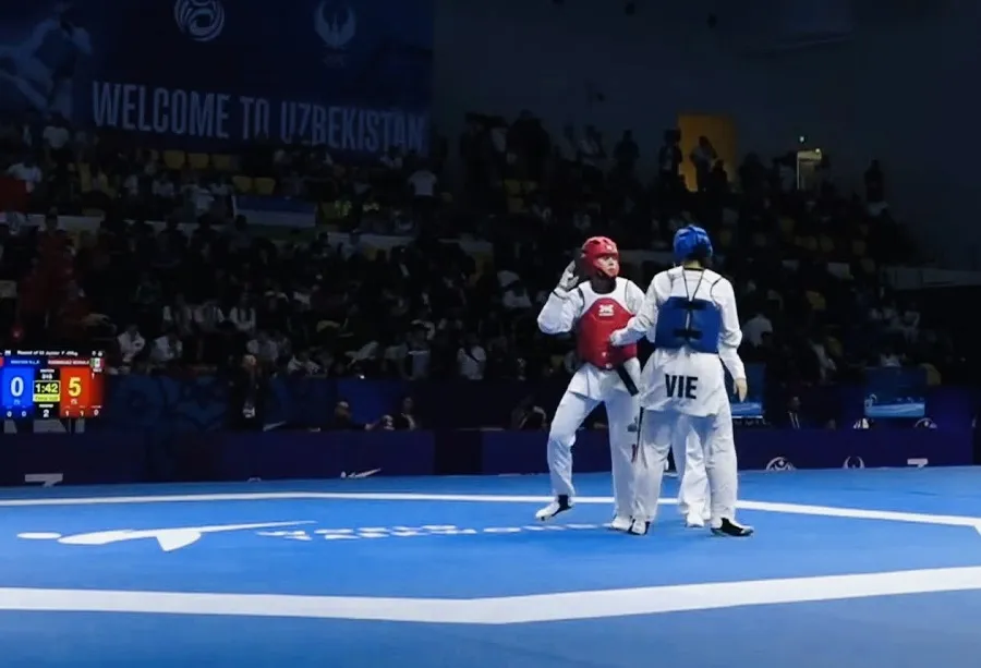 Võ sĩ Việt Nam đang thi đấu tại giải taekwondo trẻ thế giới 2026. Ảnh: BTC