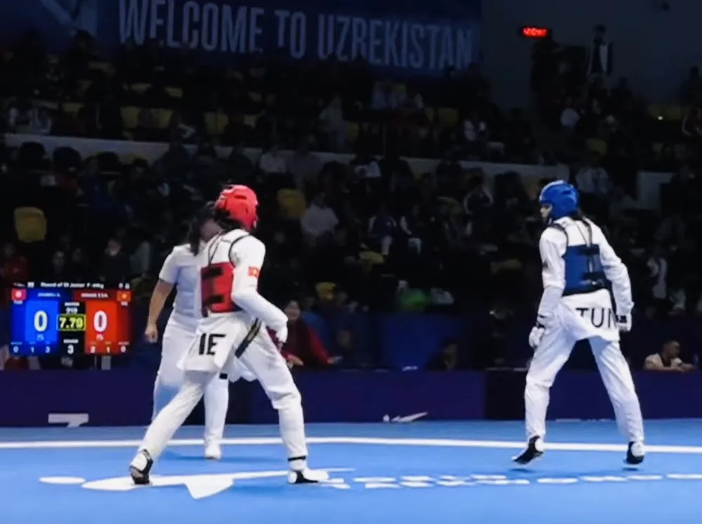 Võ sĩ Thu Huyền của Việt Nam tranh tài tại Uzbekistan vừa qua. Ảnh: WTF