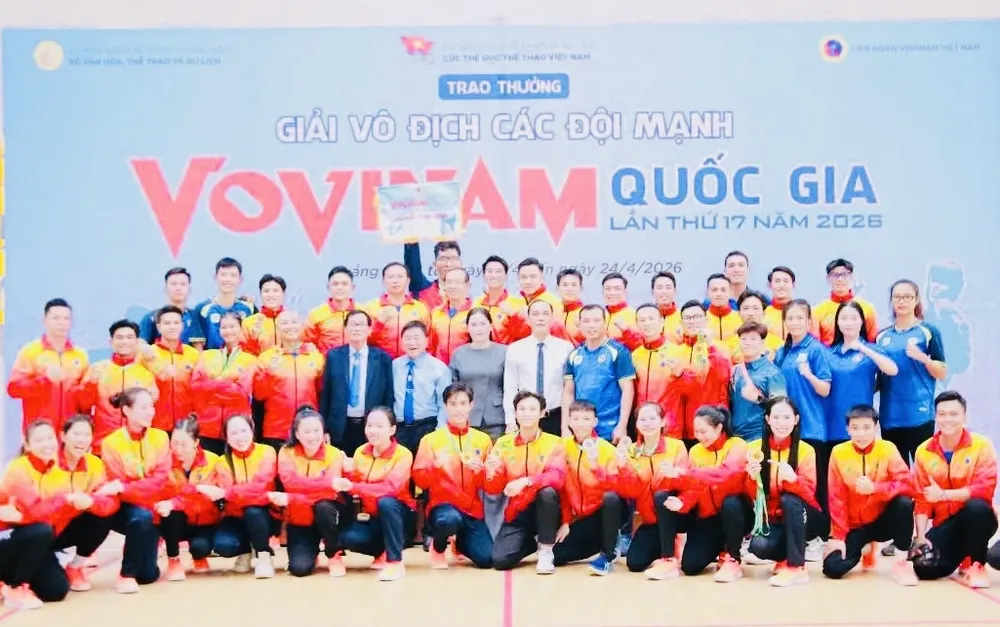 Đội vovinam TPHCM giành được vị trí số 1 tại giải vô địch đội mạnh quốc gia 2026. Ảnh: NGÔ BÁ