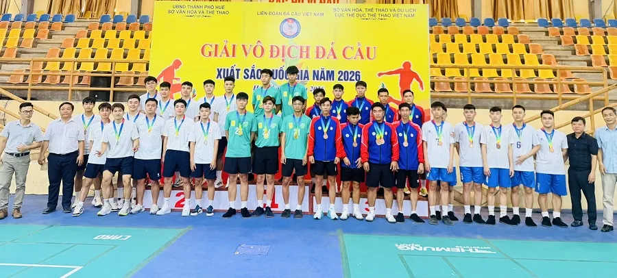 Cầu thủ đá cầu TPHCM giành tấm HCV nội dung đồng đội đội tuyển nam tại giải năm nay. Ảnh: MINH MINH