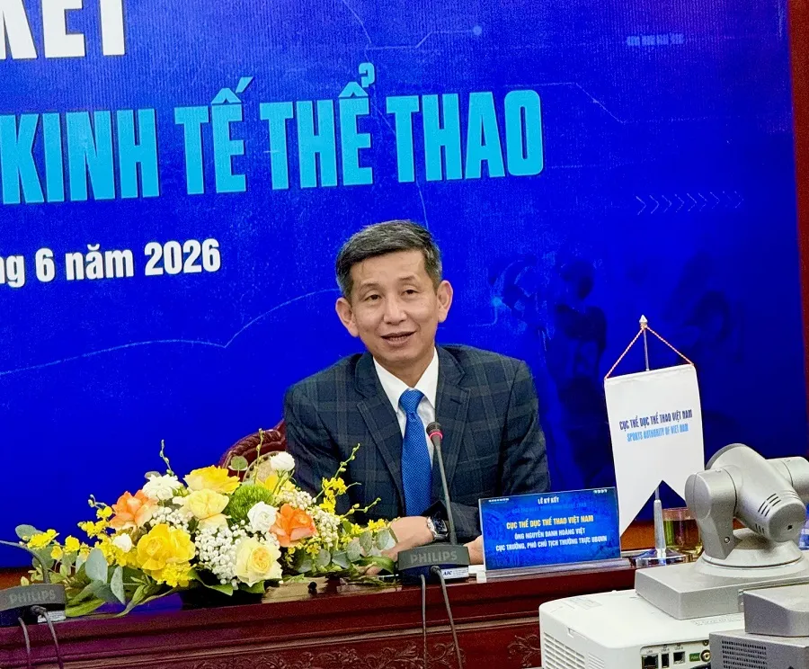 Cục trưởng Nguyễn Danh Hoàng Việt cho biết ngành thể thao đang xây dựng Đề án phát triển Kinh tế thể thao Việt Nam. Ảnh: MINH CHIẾN