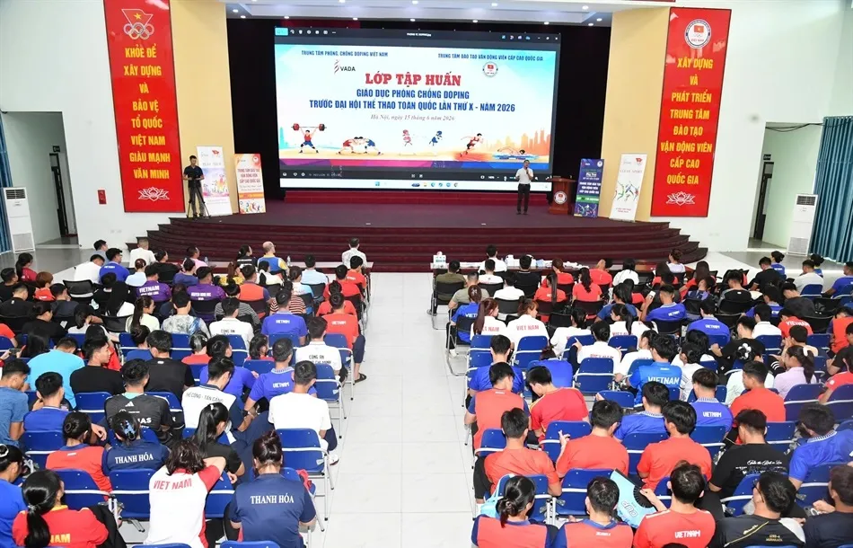 Lớp tập huấn phòng, chống doping đã thực hiện tại Trung tâm đào tạo vận động viên cấp cao Quốc gia vừa qua. Ảnh: THÁI DƯƠNG