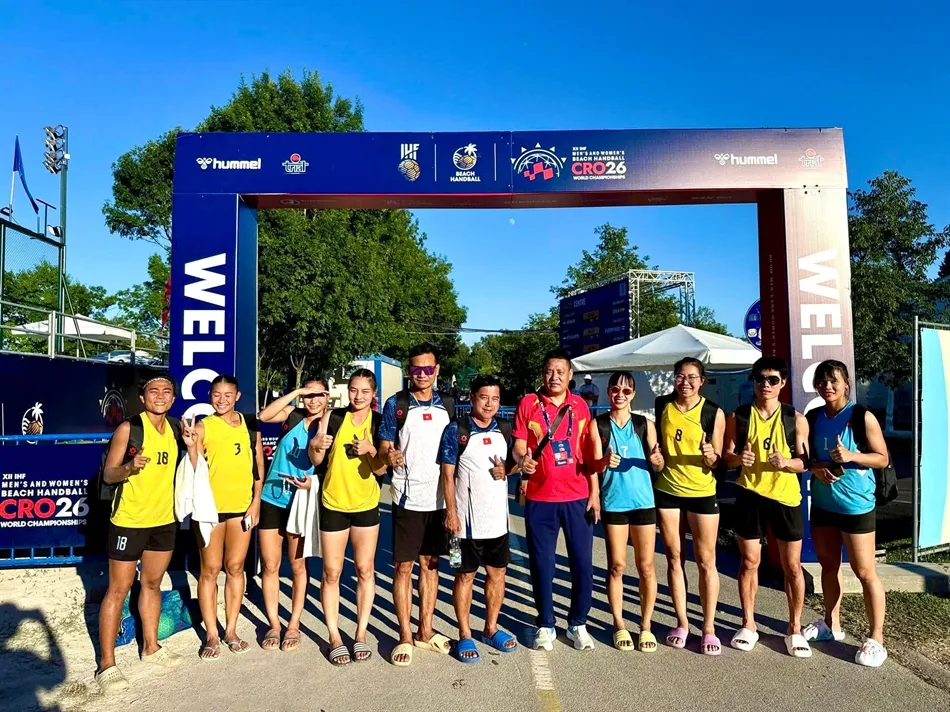 Đội tuyển bóng ném bãi biển nữ Việt Nam tại giải vô địch thế giới 2026. Ảnh: VHF