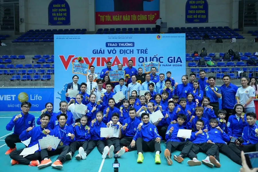 Đội vovinam TPHCM đã dẫn đầu toàn đoàn về kết quả thi đấu tại giải vô địch trẻ quốc gia 2026. Ảnh: NGÔ BÁ