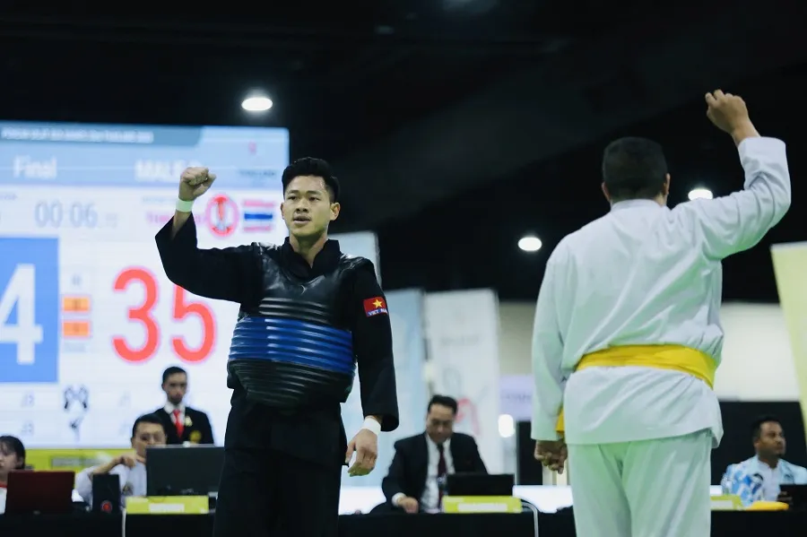 Võ sĩ Nguyễn Tấn Sang của đội tuyển pencak silat Việt Nam. Ảnh: DŨNG PHƯƠNG