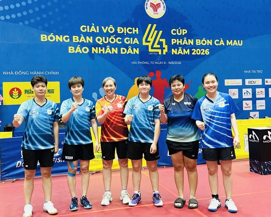 Đội bóng bàn nữ TPHCM đã có HCV nội dung đồng đội tại Đại hội thể thao toàn quốc lần thứ X-2026. Ảnh: LIÊN ĐOÀN BÓNG BÀN VN VTTF