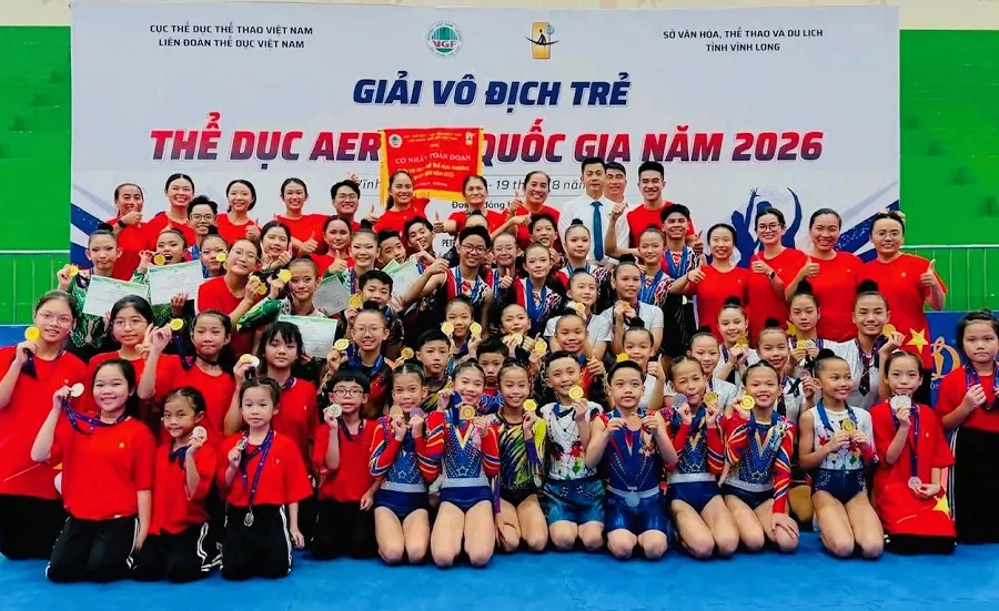 VĐV thể dục aerobic TPHCM vô địch toàn đoàn tại giải trẻ quốc gia 2026. Ảnh: NGUYỄN HẠNH