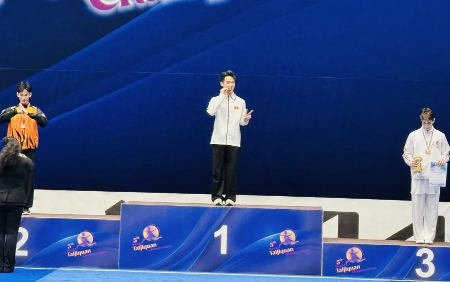 Tuyển thủ wushu Nguyễn Khắc Lê Hoàng từng đạt kết quả tốt tại Giải vô địch thái cực quyền thế giới 2026 (Ảnh: MINH CHIẾN)