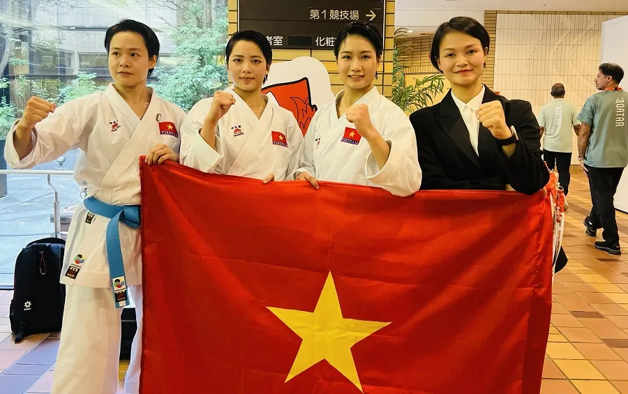Đội kata nữ của tuyển karate Việt Nam đã có chiến thắng xứng đáng, giành HCV ASIAD 20. Ảnh: LƯỢNG LƯỢNG