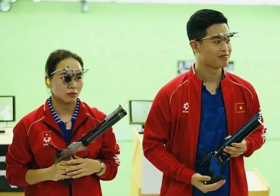 Thu Vinh và Quang Huy sẽ thi đấu nội dung 10m súng ngắn hơi hỗn hợp nam nữ để tranh huy chương ASIAD 20. Ảnh: DŨNG PHƯƠNG