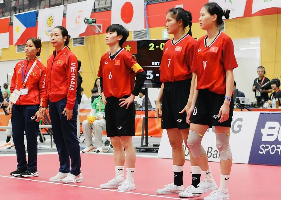 Đội cầu mây nữ Việt Nam đã vào chung kết nội dung đôi nữ tại ASIAD 20. Ảnh: LƯỢNG LƯỢNG