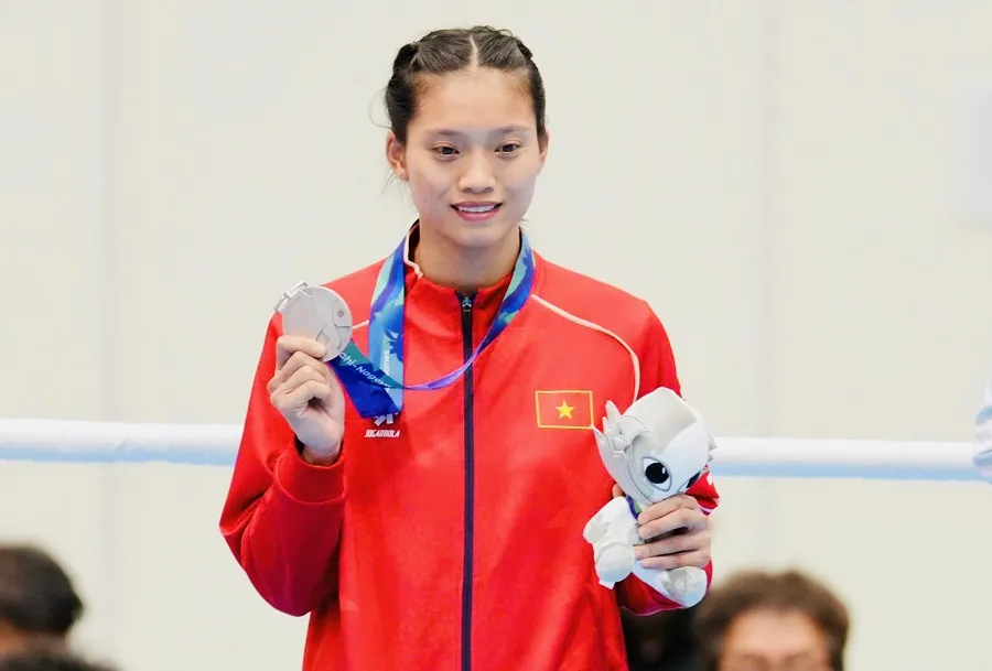 Võ sĩ Nguyễn Thị Tâm giành HCB tại ASIAD 20. Ảnh: LƯỢNG LƯỢNG