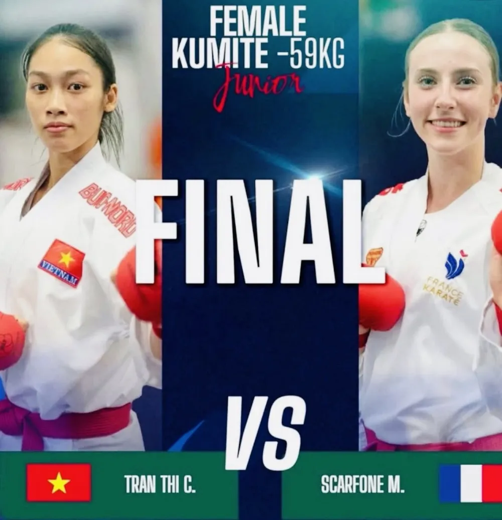 Võ sĩ Trần Thị Cẩm Tú đã thi đấu chung kết và có tấm HCB. Ảnh: WKF