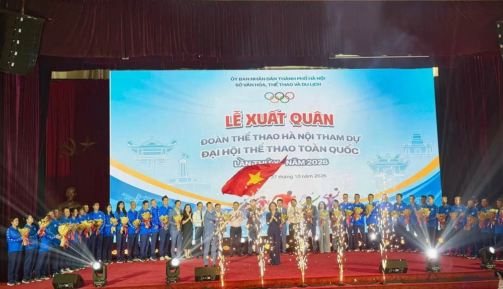 Đoàn thể thao Hà Nội tự tin lên đường tham dự Đại hội thể thao toàn quốc lần thứ X-2026. Ảnh: MINH CHIẾN