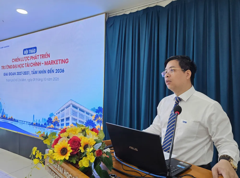 PGS-TS Phạm Tiến Đạt, Hiệu trưởng UFM, phát biểu.