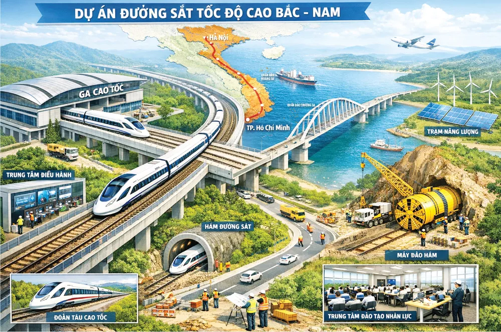 Mô hình dự án đường sắt tốc độ cao Bắc - Nam (Hình ảnh do Al tạo)
