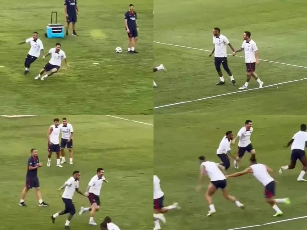 Messi nắm tay Neymar 'cười cười nói nói' ảnh 1