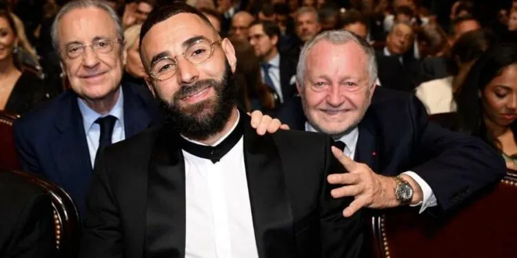 Benzema cùng hai "ông trùm" Flo Perez và Aulas