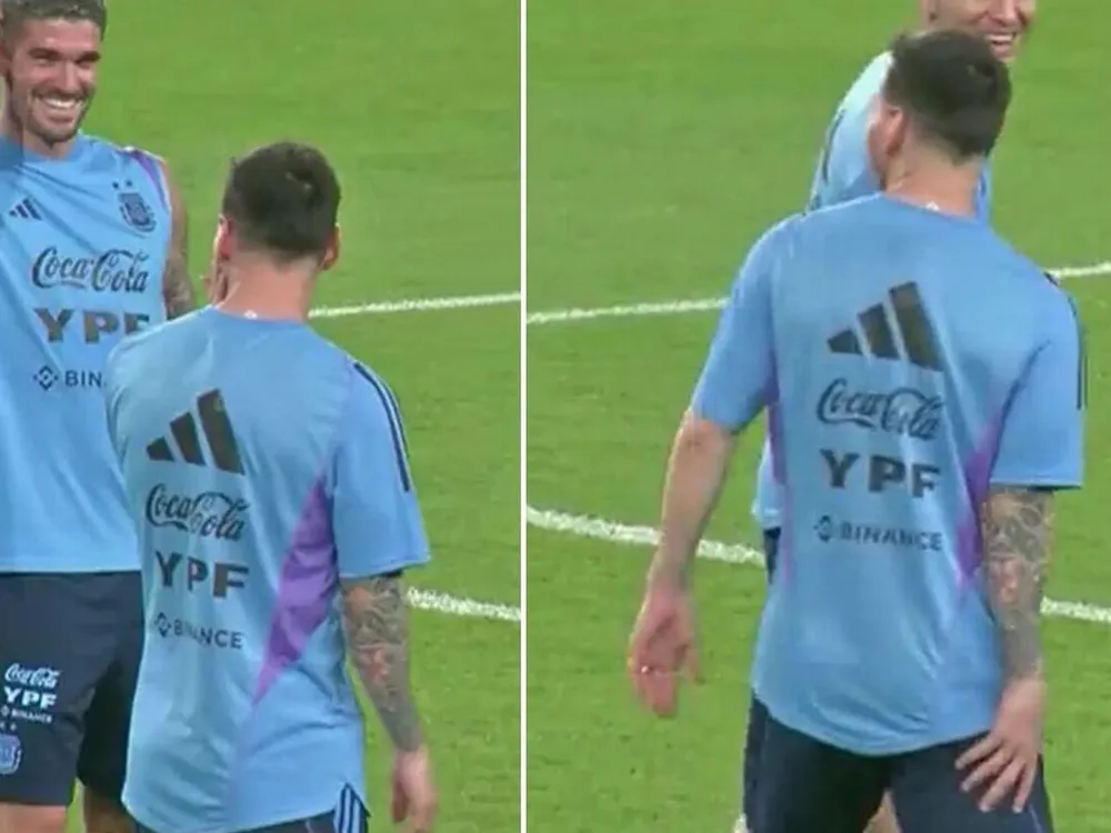 Messi pha trò trên sân tập đội tuyển Argentina ảnh 1