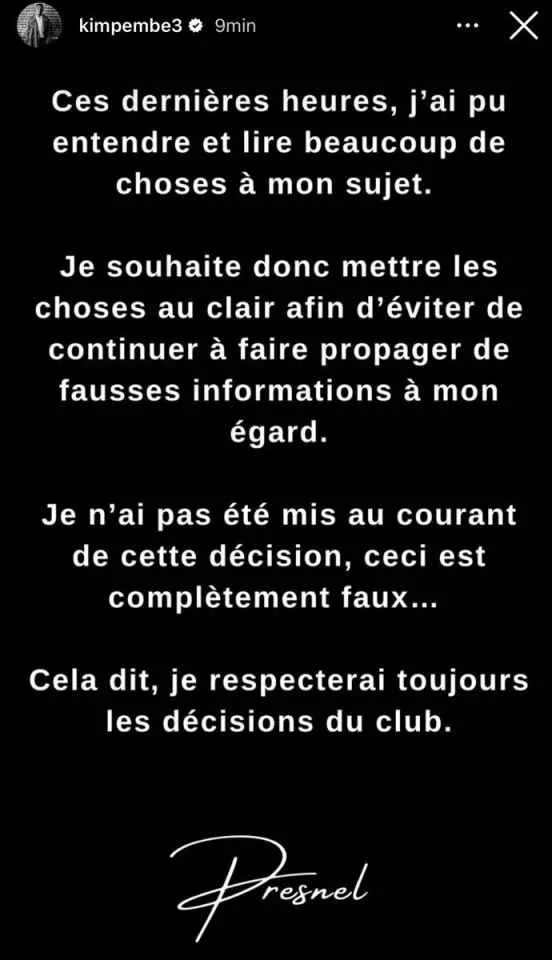 Chia sẻ của Kimpembe trên Instagram