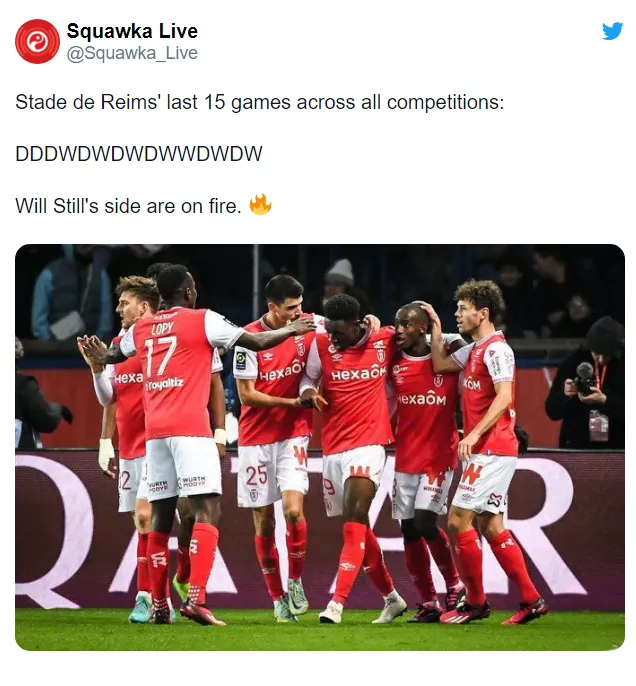 15 trận gần nhất trên mọi đấu trường, Reims không thua