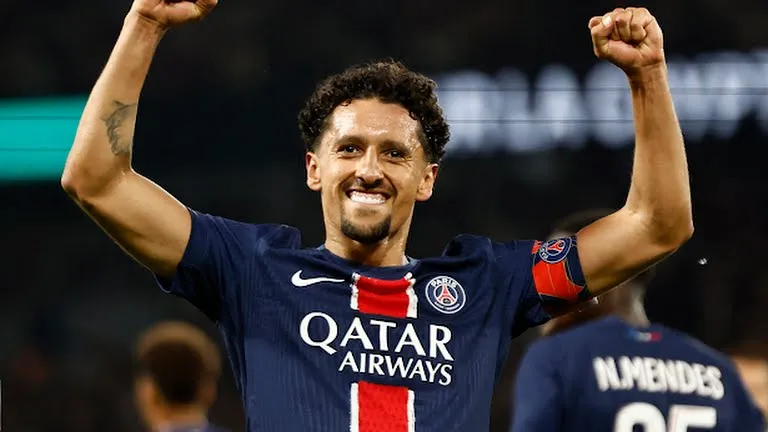 Marquinhos ăn mừng bàn thắng vào lưới Auxerre trong trận đấu cuối cùng của Ligue 2024/25. Ảnh: REUTERS