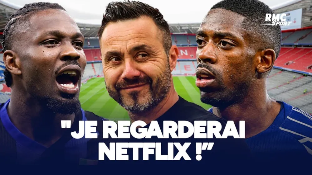 "Tôi sẽ xem Netflix!" - HLV De Zerbi lựa chọn điều đó thay vì chung kết Champions League, nơi hai tuyển thủ Pháp là Marcus Thuram (Inter) và Ousmane Dembele (PSG) đối đầu nhau. Ảnh: RMC Sport