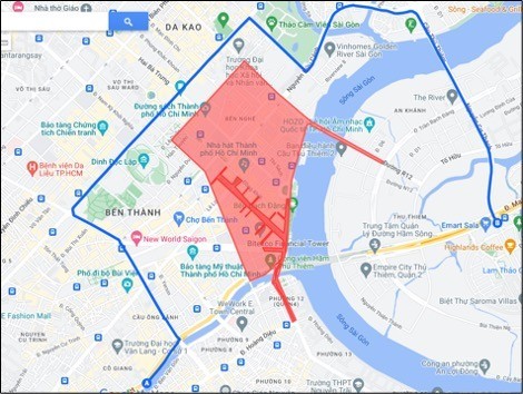 The route from District 1 to Thu Duc City: Vo Van Kiet Street (District 1) → Nguyen Thai Hoc Street → Nguyen Thi Nghia Street → Cach Mang Thang Tam Street → Nguyen Thi Minh Khai Street → Nguyen Binh Khiem Street → Nguyen Huu Canh Street → Thu Thiem Bridge → Nguyen Co Thach Street → Mai Chi Tho Street (Thu Duc City). (Photo: SGGP)