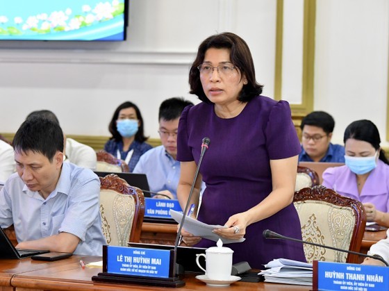 Ms. Le Thi Huynh Mai, Director of the HCMC Department of Planning and Investment, speaks at the meeting.
