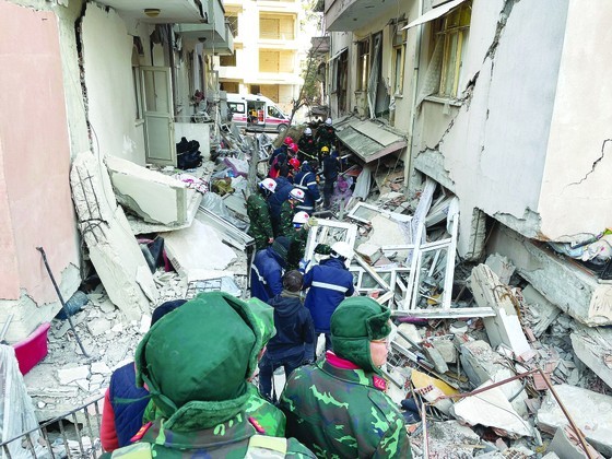 Rescue forces of the Vietnam People's Army on duty at the scene after the earthquake disaster in Hatay Province, Turkey.