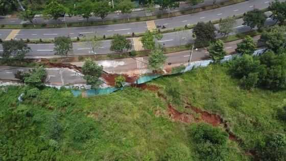A portion of the road's embankment has experienced subsidence