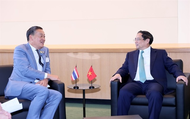 Prime Minister Pham Minh Chinh talks with Thai counterpart Srettha Thavisin on September 20 in New York.