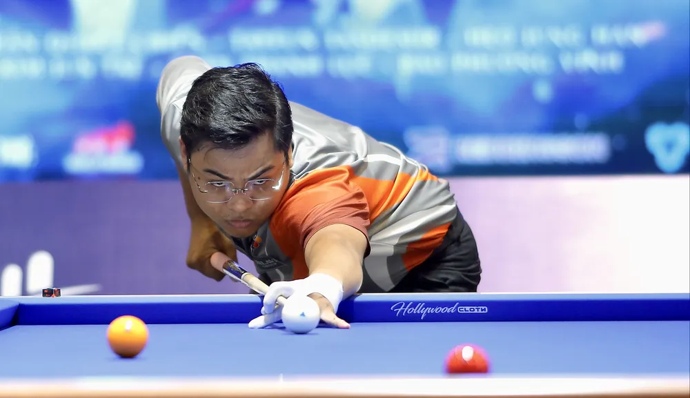 Tay cơ Nguyễn Trần Thanh Tạo xuất sắc đoạt vé đầu tiên chơi tại vòng chung kết Giải Billiards Carom 3 băng Quốc tế SCTV Cup 2025. Ảnh: Quỳnh Mai