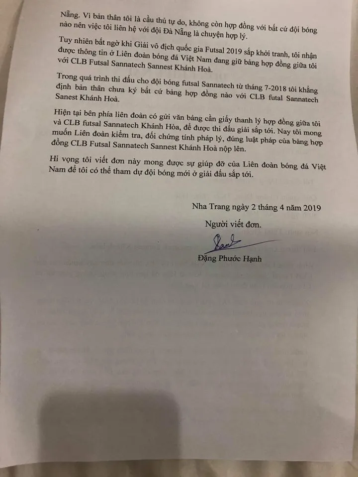 CLB futsal Sanatech Khánh Hòa bị cầu thủ nộp đơn khiếu nại lên VFF ảnh 2