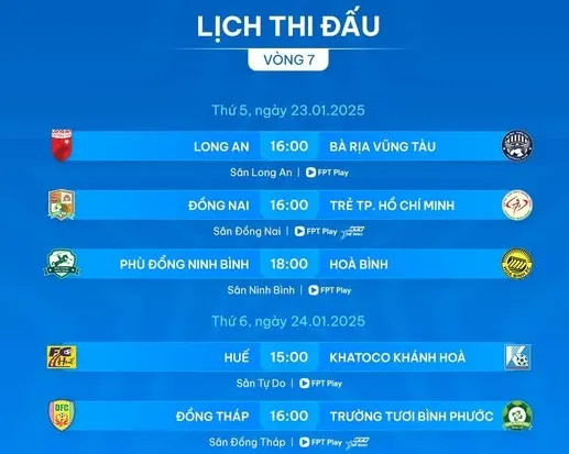 Lịch thi đấu vòng 7 giải hạng Nhất 2024-2025