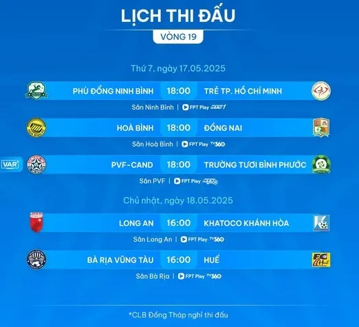 Lịch thi đấu vòng 19 giải hạng Nhất 2024-2025