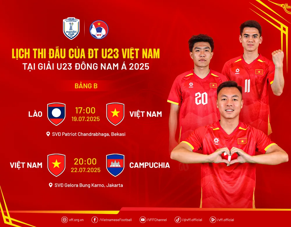 Lịch thi đấu của đội U22 Việt Nam tại giải U23 Đông Nam Á 2025