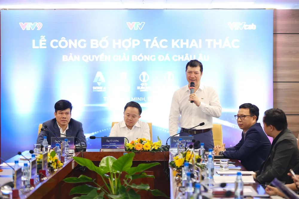Ông Vũ Quang Huy, Phó Tổng giám đốc VTVcab phát biểu tại lễ công bố thỏa thuận hợp tác.