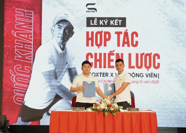 Quốc Khánh tại lễ ký kết với Soxter Pickleball vào sáng 22-12.