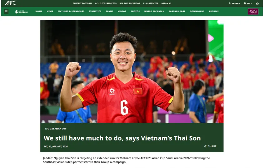 Tiền vệ Nguyễn Thái Sơn. Ảnh: AFC