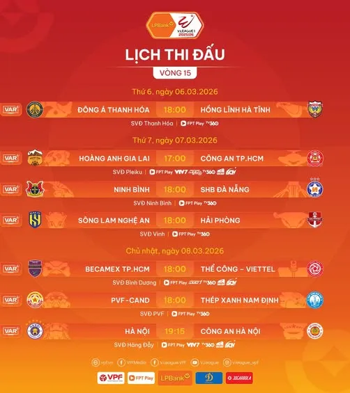 Lịch thi đấu vòng 15 LPBank V-League 2025-2026