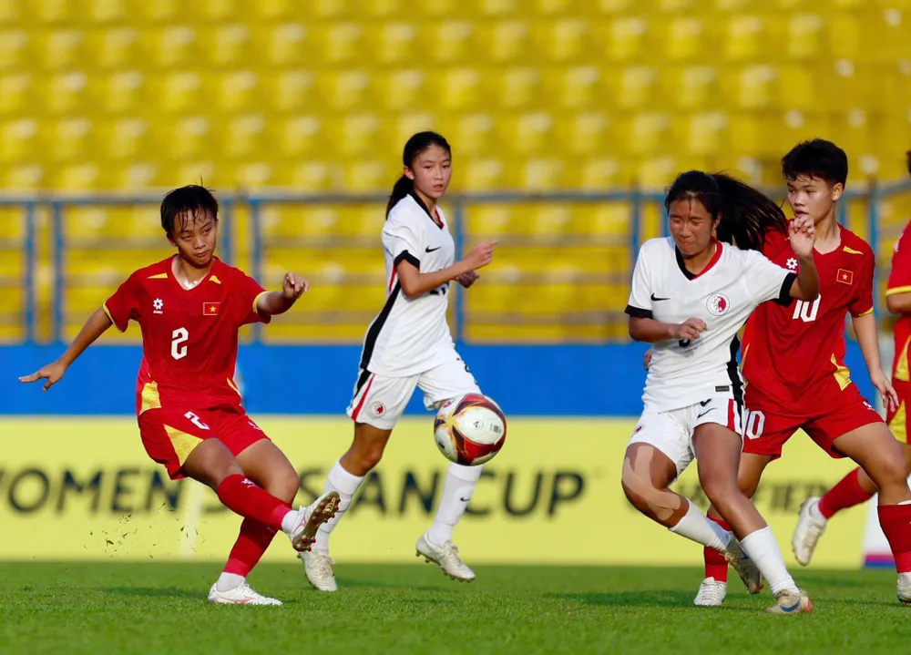 U17 nữ Việt Nam trong trận thắng quyết định trước U17 Hong Kong (TQ) để giành vé vào VCK châu Á 2026. Ảnh: ĐOÀN NHẬT