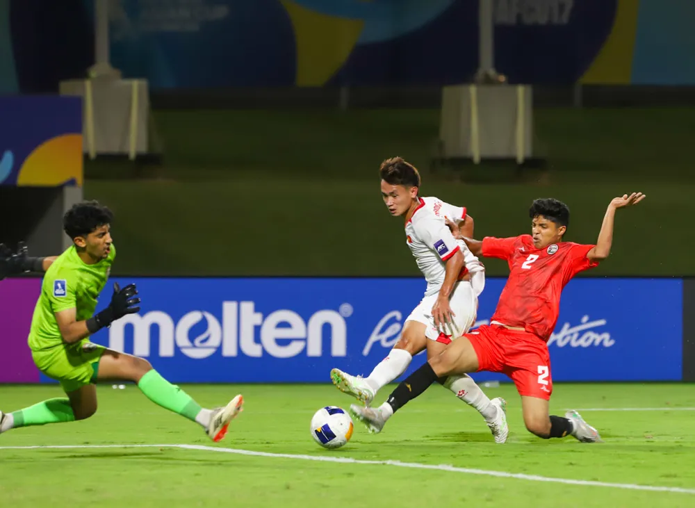 Đậu Quang Hưng ghi bàn đem chiến thắng chung cuộc về cho U17 Việt Nam. Ảnh: ĐOÀN NHẬT