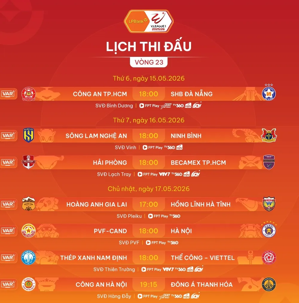 Lịch thi đấu vòng 23 LPBank V-League 2025-2026