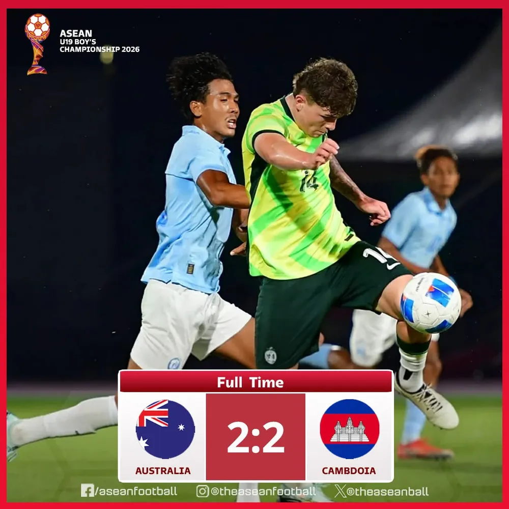 Kết quả hòa 2-2 đã giúp U19 Campuchia theo chân U19 Australia vào bán kết. Ảnh: Aseanfootball