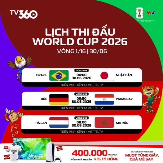 Lịch thi đấu ngày 30-6 World Cup 2026