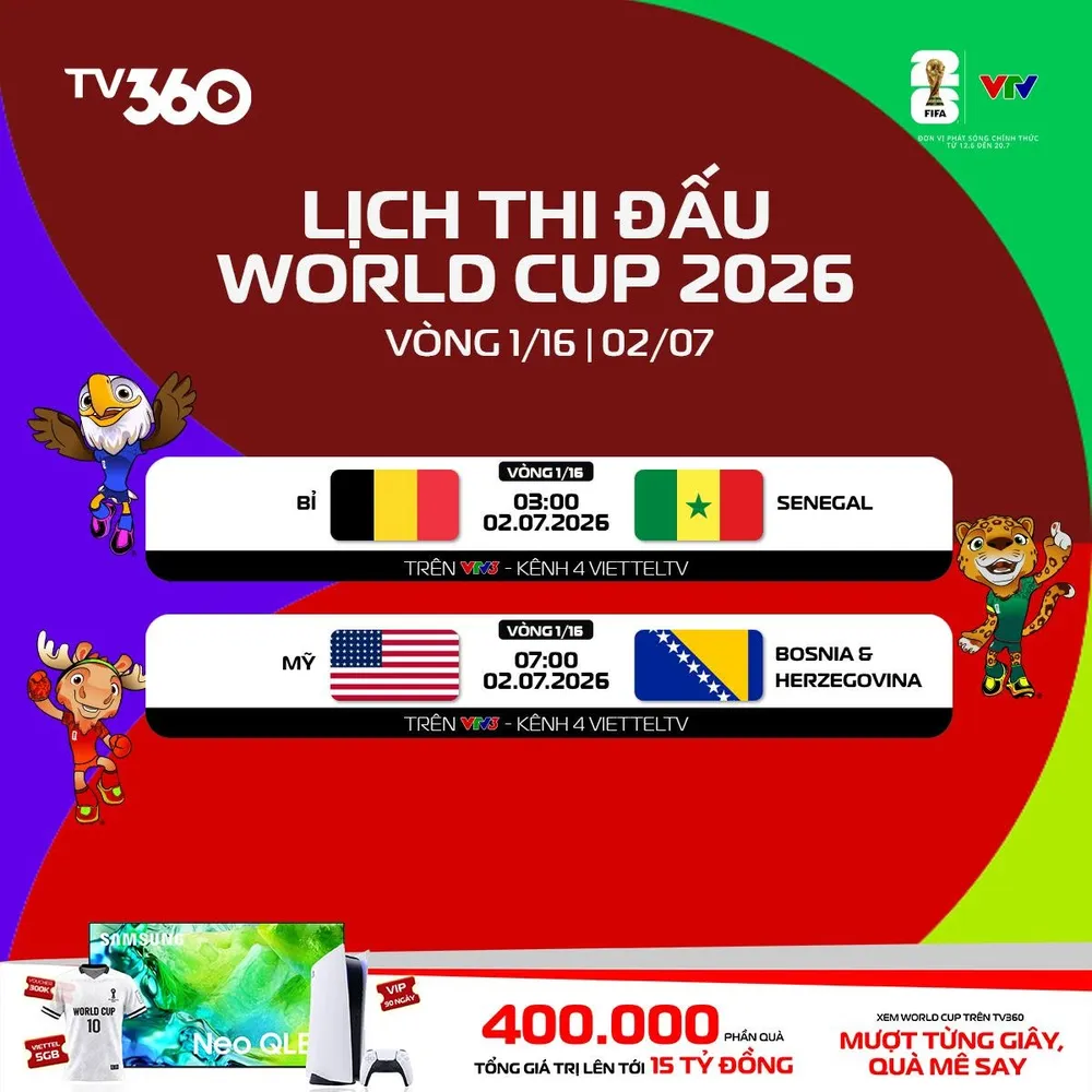 Lịch thi đấu ngày 2-7 World Cup 2026
