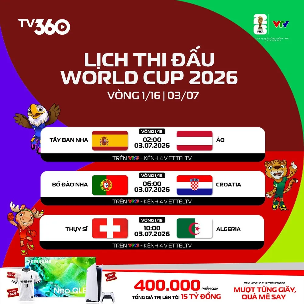 Lịch thi đấu ngày 3-7 World Cup 2026
